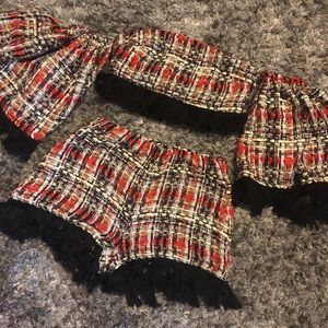 Multi Blk Crop Top Set